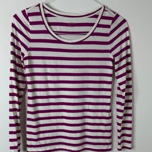 LOFT Purple and White Striped Long Sleeve Tee • 60% Cotton • Size S